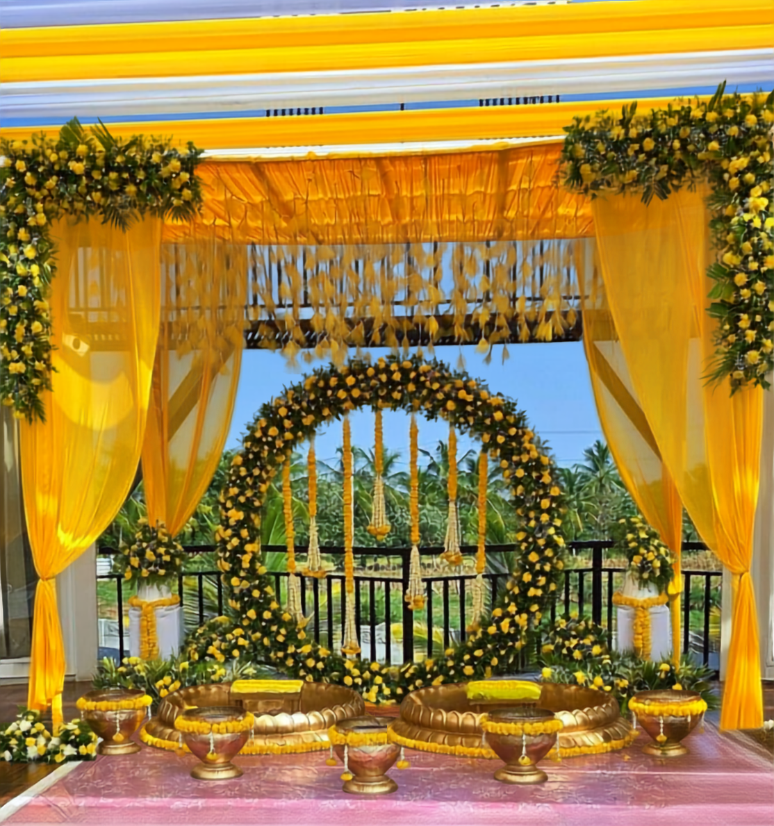 Outdoor haldi mandap celebration